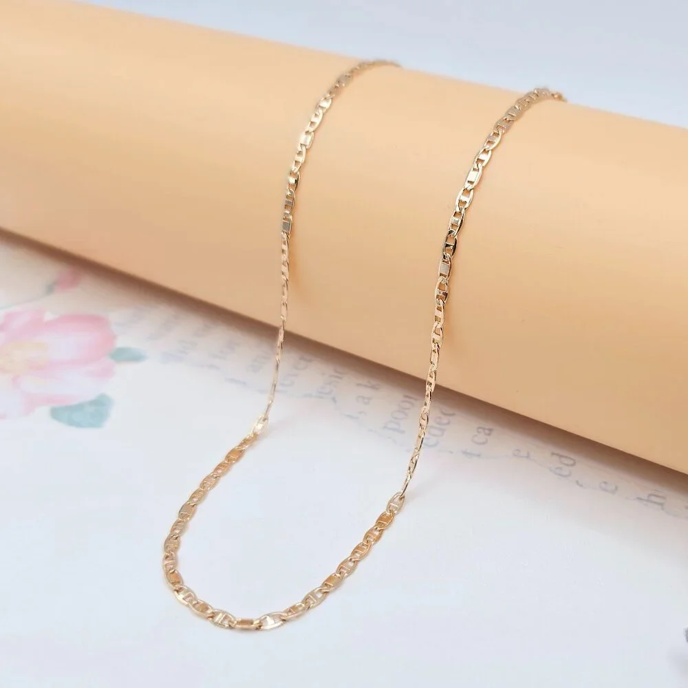 Rose Gold Chain Necklace with Polished Flat Links - 45+5cm Adjustable, XPNL0046